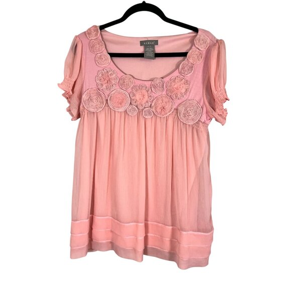 Retro Floral Coquette Feminine Top L Pink Y2K Boho Western Classic Chic Glam 80s - Picture 1 of 10